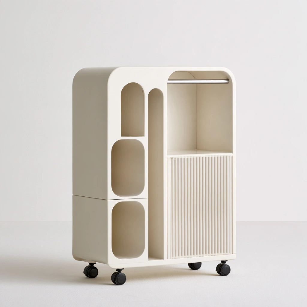 Chariot de rangement aux lignes épurées, coloris blanc cassé