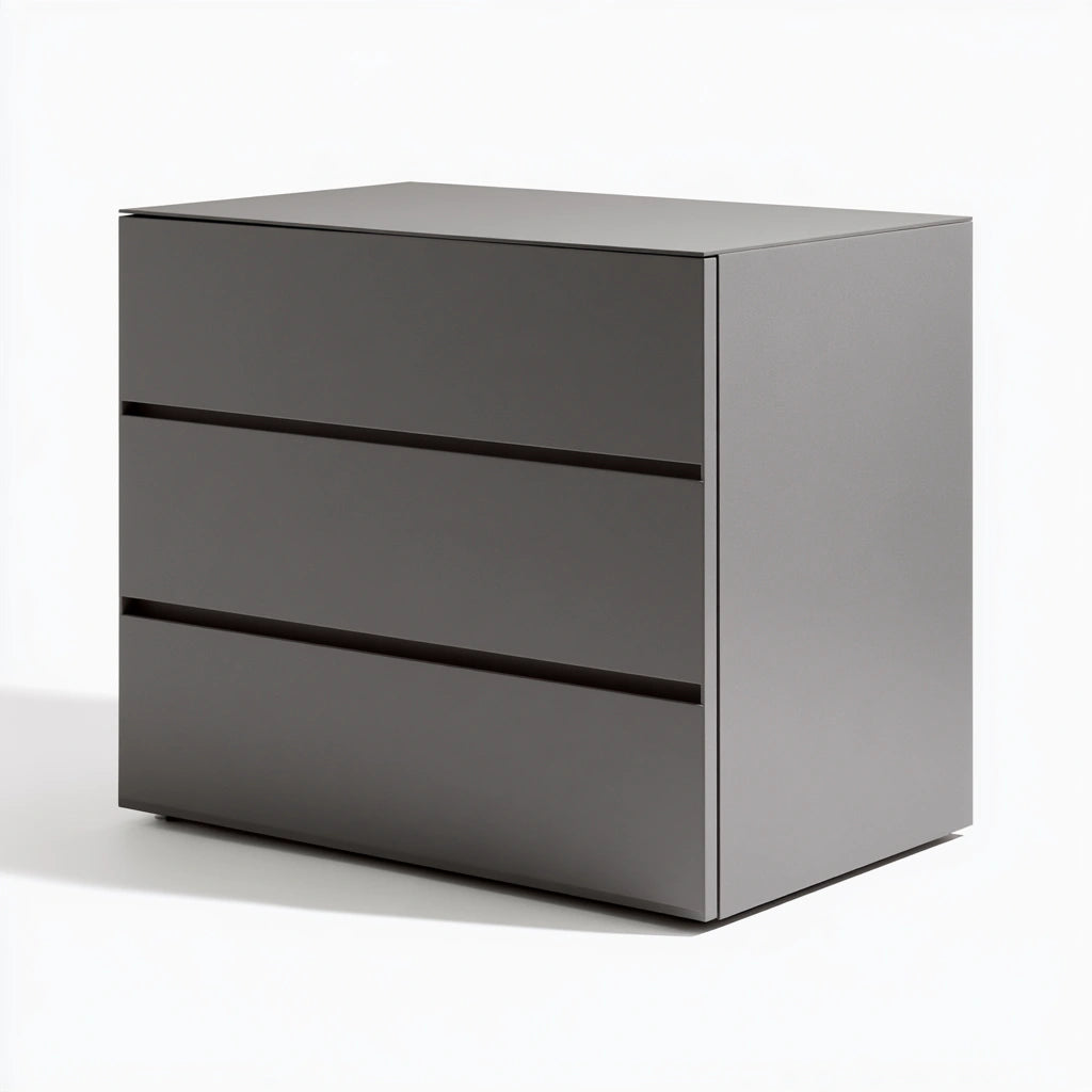 Meuble de rangement aux lignes épurées à trois tiroirs, coloris gris