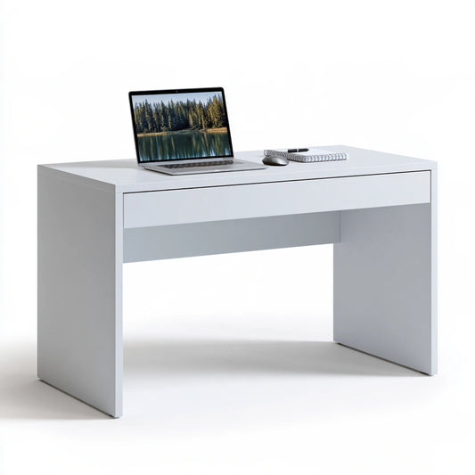 Bureau d'écriture aux lignes épurées, coloris blanc