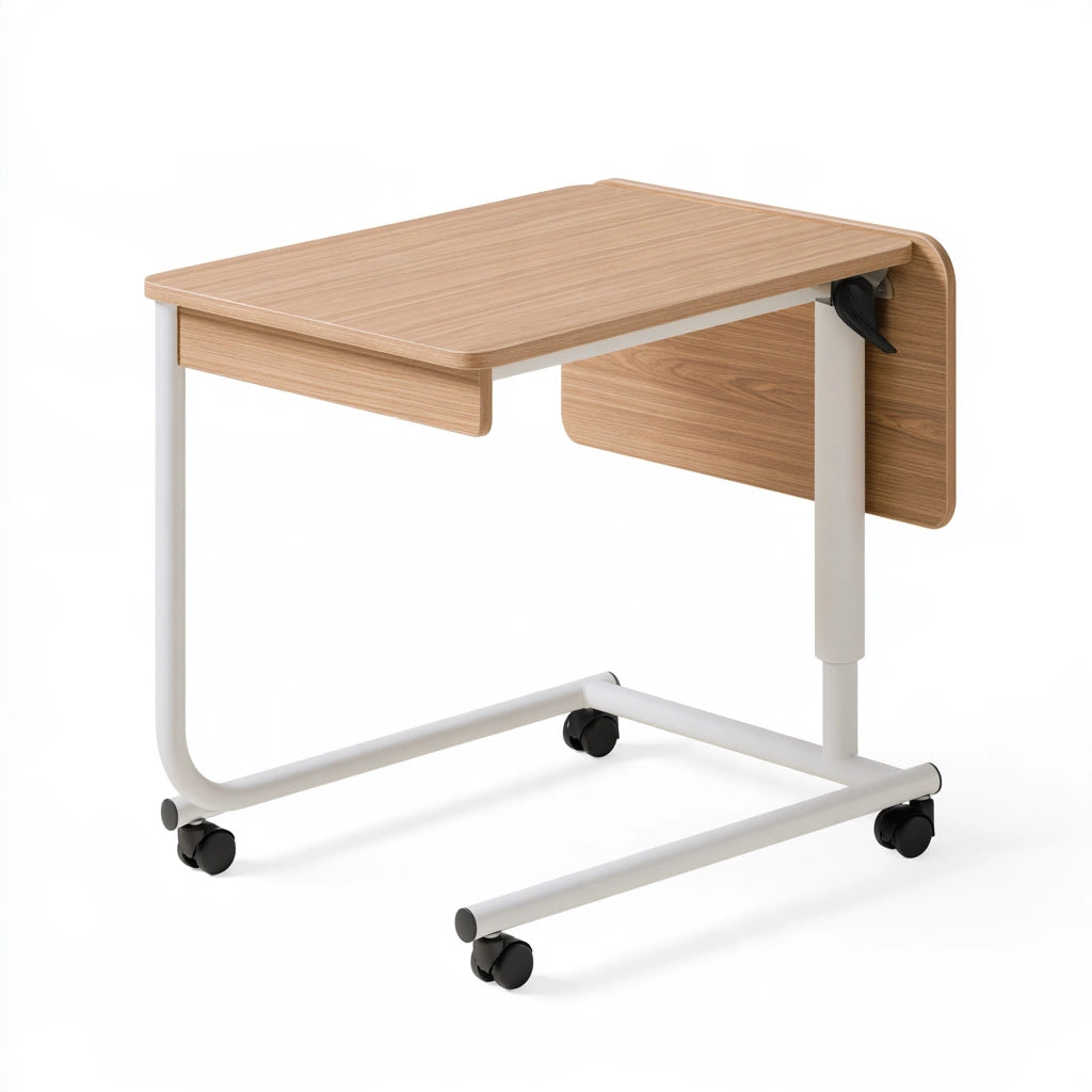 Table d'appoint en bois sur roulettes, coloris brun clair