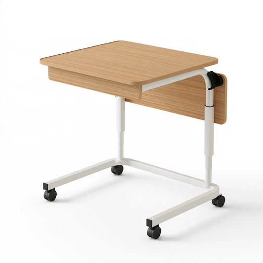 Table d'appoint en bois sur roulettes, coloris brun clair