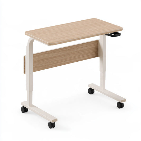 Table d'appoint en bois sur roulettes, coloris brun clair